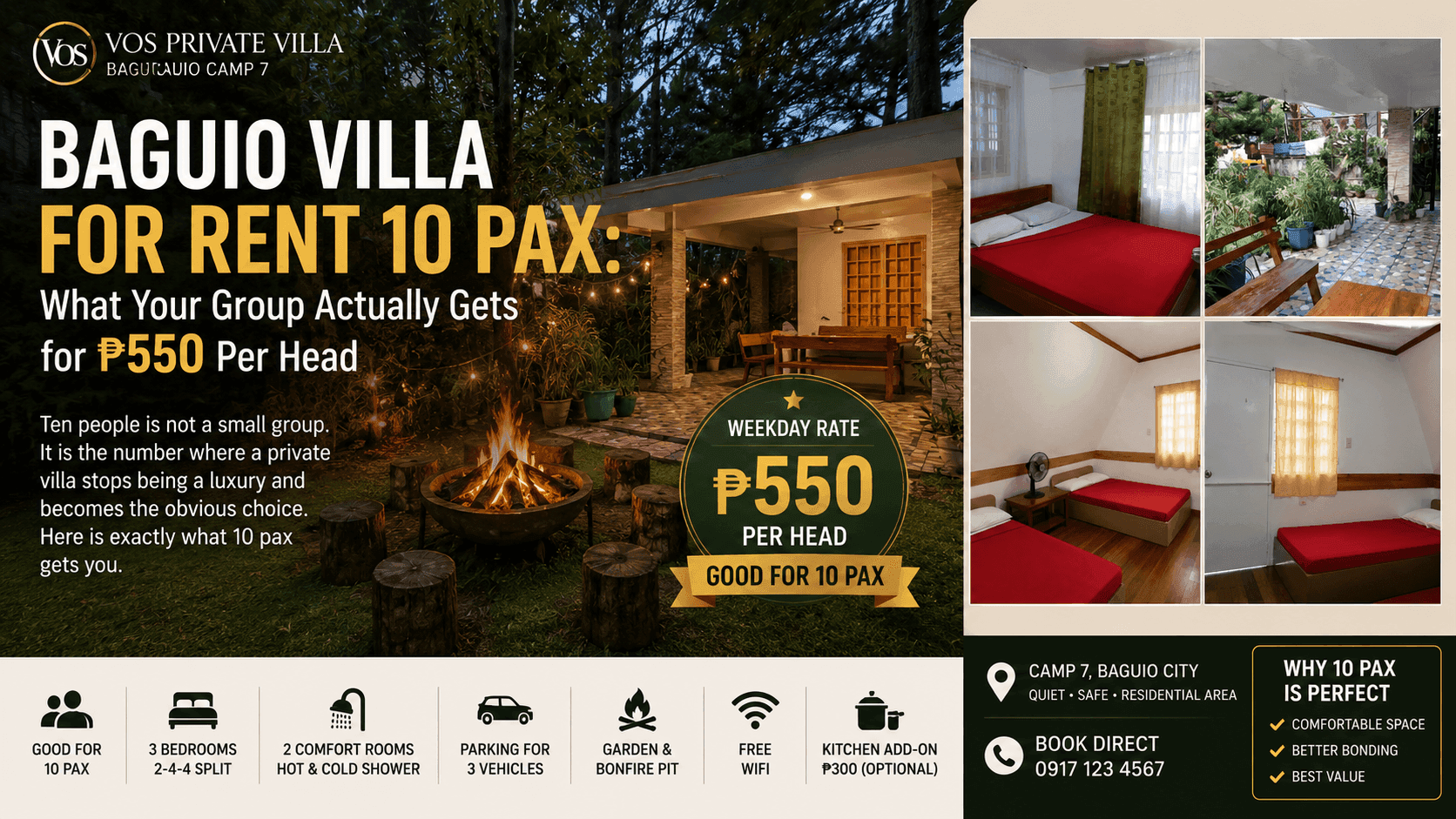 Baguio Villa for Rent 10 Pax: What Your Group Actually Gets for ₱550 Per Head