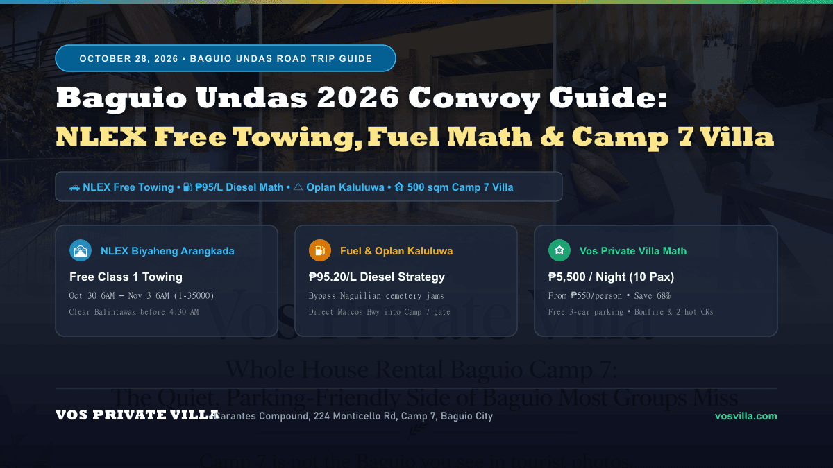 Baguio Undas 2026 Convoy & Holiday Guide (October 28, 2026): NLEX 'Biyaheng Arangkada' Free Towing, ₱95/L Diesel vs. Gas Math, Oplan Kaluluwa Rules & Why 10–20 Pax Groups Book Our Camp 7 Whole House