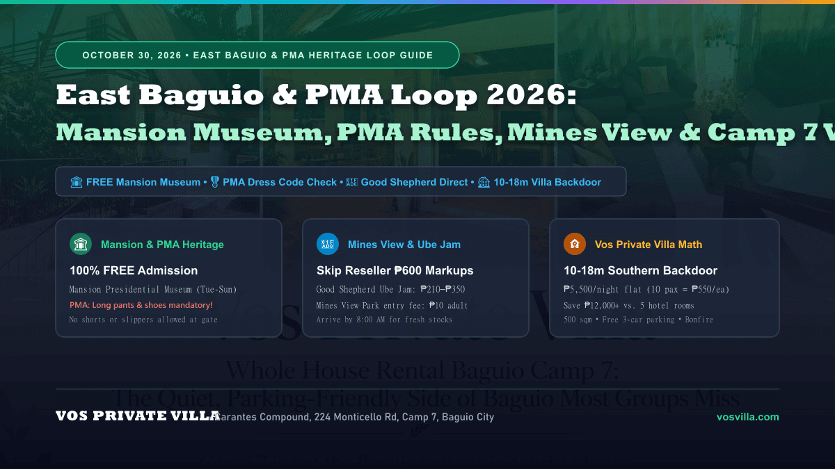 The 'East Baguio & PMA Heritage Loop' for 10–20 Pax Groups (2026–2027 Guide): Free Mansion House Presidential Museum, PMA Dress Code, Mines View & Good Shepherd Ube Rules + Why Groups Base in Camp 7