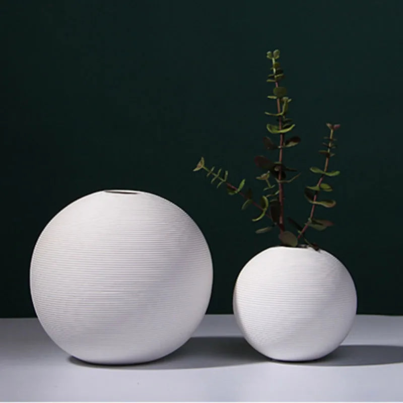 White Ceramic Ball Flower Vase