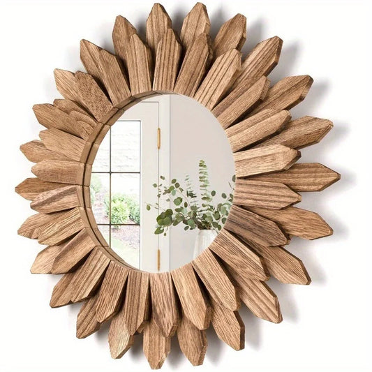 Rustic Wooden Sun Mirror